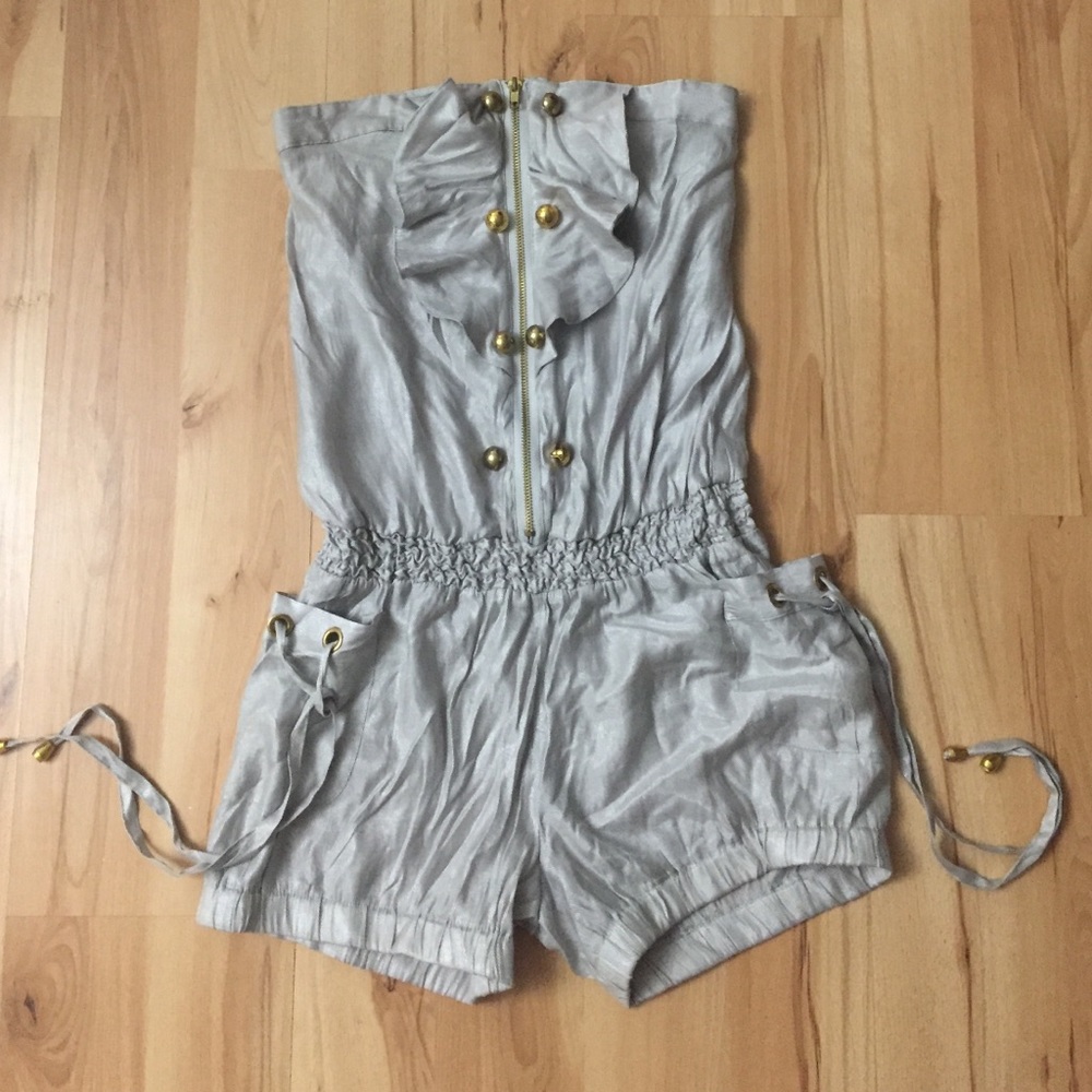 Metallic Gray Strapless Romper